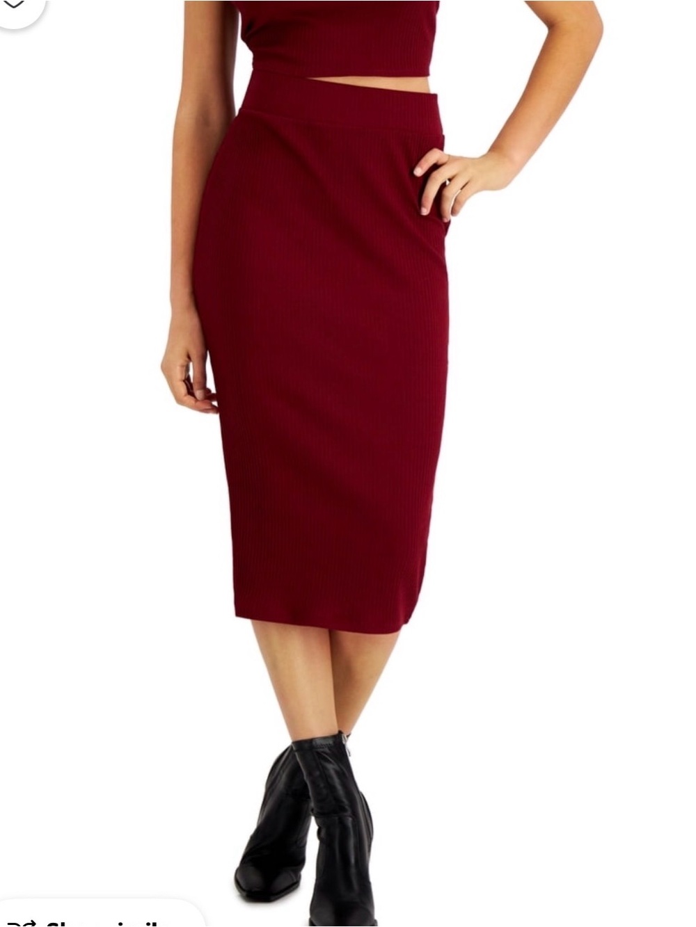 Bar III Ribbed Midi Pencil Skirt - Burgundy